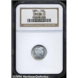 1894 10C MS66 NGC. This untoned Gem reveals