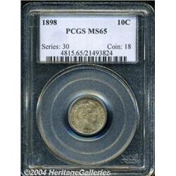 1898 10C MS65 PCGS. Thick frosty luster shows