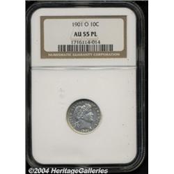 1901-O 10C AU55 Prooflike NGC. The fields are