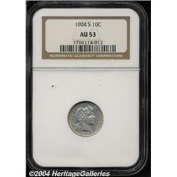 1904-S 10C AU53 NGC. An untoned specimen of