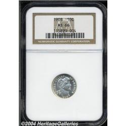 1908 10C MS66 NGC. Bright, frosty luster