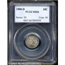1908-D 10C MS64 PCGS. Mottled gray and gold