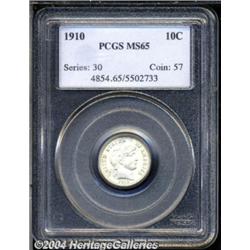 1910 10C MS65 PCGS. Light-gray patina covers