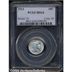 1913 10C MS64 PCGS. Bright, satiny luster.