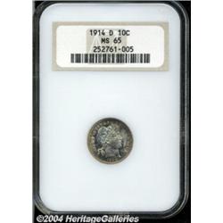 1914-D 10C MS65 NGC. Highly lustrous with a