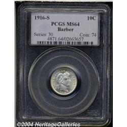 1916-S 10C MS64 PCGS. Frosty and well defined