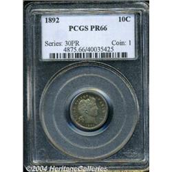 1892 10C PR66 PCGS. The lightly frosted design