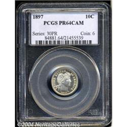 1897 10C PR64 Cameo PCGS. Freckles of