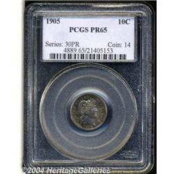 1905 10C PR65 PCGS. Bright aqua, gold, and
