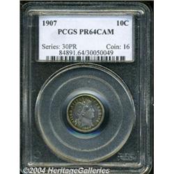 1907 10C PR64 Cameo PCGS. A gorgeously toned,