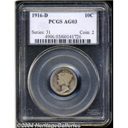 1916-D 10C AG3 PCGS. A well-worn example of