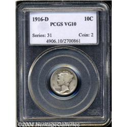 1916-D 10C VG10 PCGS. A well worn, nicely
