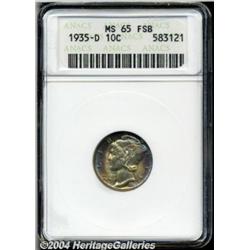 1935-D 10C MS65 Full Bands ANACS. Gold, red,