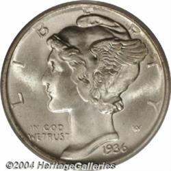 1936-D 10C MS68 Full Bands PCGS. Even, bright,