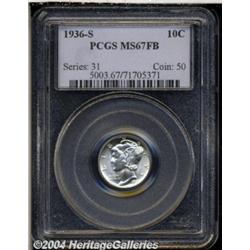 1936-S 10C MS67 Full Bands PCGS. Untoned with