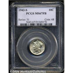 1942-S 10C MS67 Full Bands PCGS. Large S