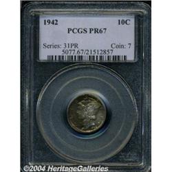 1942 10C PR67 PCGS. Reddish-gold and silver