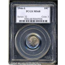 1946-S 10C MS68 PCGS. Dramatic cobalt-blue