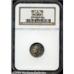 1947-S 10C MS68 S NGC. Beautiful carmine,
