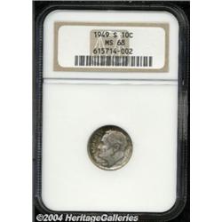 1949-S 10C MS68 NGC. Lovely coppery-orange and