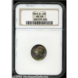 1949-S 10C MS68 NGC. This key Roosevelt Dime
