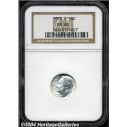 1953-S 10C MS68 NGC. A blazing-white, near