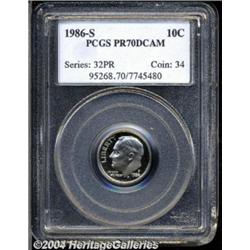 1986-S 10C PR70 Deep Cameo PCGS. A black and