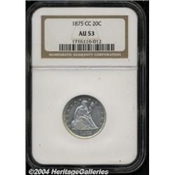 1875-CC 20C AU53 NGC. A lightly circulated and