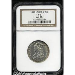 1819 25C Large 9 AU58 NGC. B-2, High R.3. The