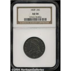 1828 25C AU58 NGC. B-1, R.2, curl base 2 in