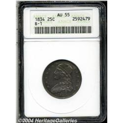 1834 25C AU55 ANACS. B-1, R.1. No period after