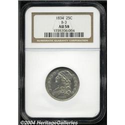 1834 25C AU58 NGC. B-3, R.3. A sharply struck