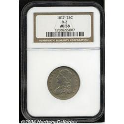 1837 25C AU58 NGC. B-2, R.2. The 7 in the date