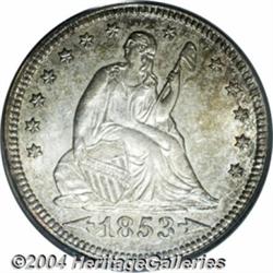 1853/4 25C Arrows and Rays MS63 PCGS. FS-003.