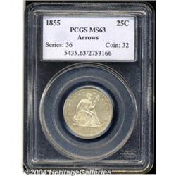 1855 25C Arrows MS63 PCGS. Bright, virtually
