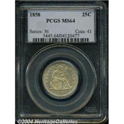 1858 25C MS64 PCGS. Well struck with lovely