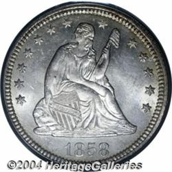 1858 25C MS65 PCGS. A sharply struck and