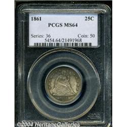 1861 25C MS64 PCGS. Well struck and satiny,