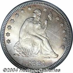 1881 25C MS66 PCGS. Stars six through eight