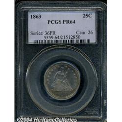 1863 25C PR64 PCGS. Pale blue and golden-lilac