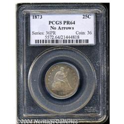 1873 25C No Arrows PR64 PCGS. Vivid