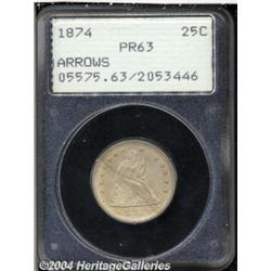 1874 25C Arrows PR63 PCGS. The obverse has