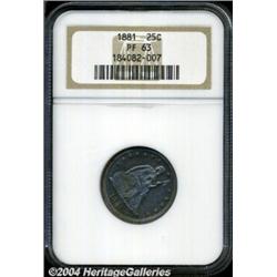 1881 25C PR63 NGC. Beautiful powder-blue,