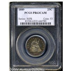 1889 25C PR63 Cameo PCGS. A deeply mirrored