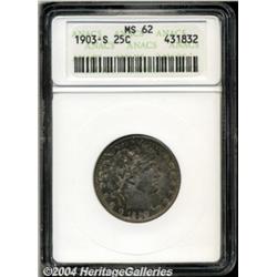 1903-S 25C MS62 ANACS. Deep golden-brown