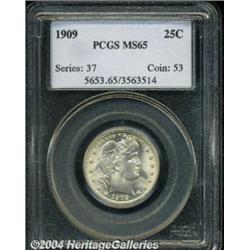 1909 25C MS65 PCGS. This superb Barber quarter
