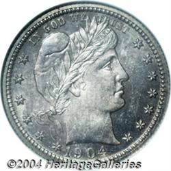 1904 25C PR66 NGC. Pale magenta and steel-blue