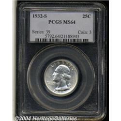 1932-S 25C MS64 PCGS. A brilliant, untoned,