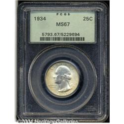 1934 25C MS67 PCGS. Medium Motto. Cartwheel