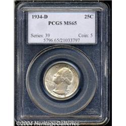 1934-D 25C MS65 PCGS. Mottled steel-gray and